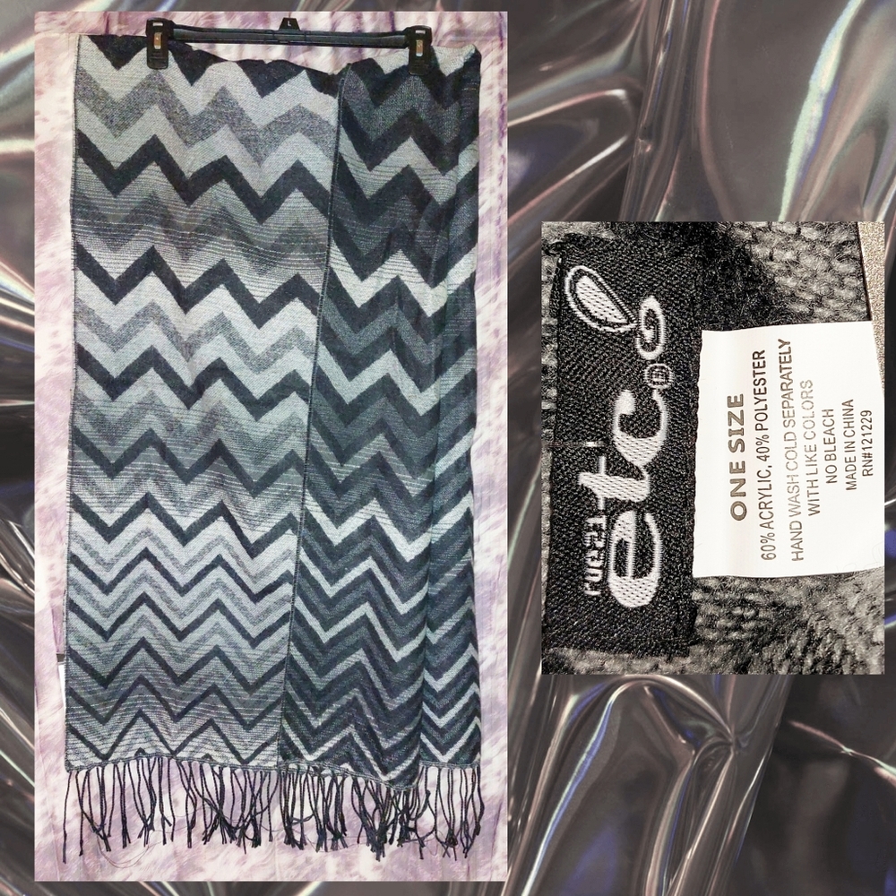 Rue21 Etc! brand Gray/Blk Chevron Wide Width Rectangular Knit Scarf/Wrap 1 Size